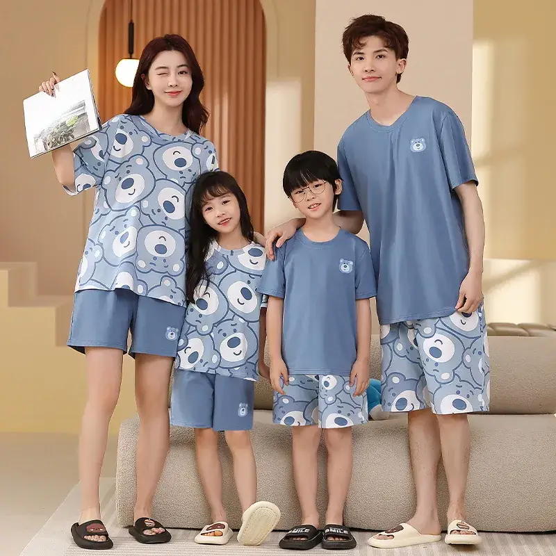Summer Family Pajamas Green Cotton Shorts Set for Boys Girls