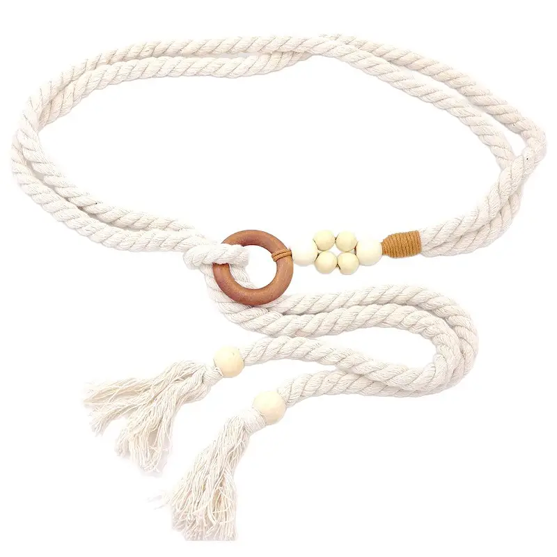 Pink Rope Belt with Wooden Beads for Women - Image 14