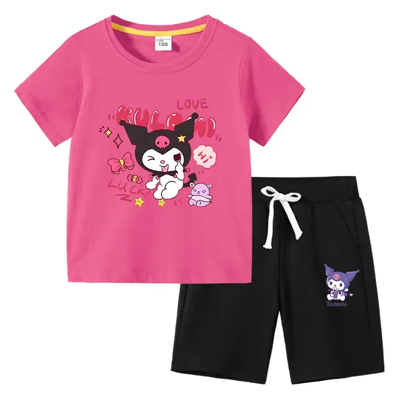 2023 Kids Cotton T-Shirt Shorts Set Pink Gray - Image 22