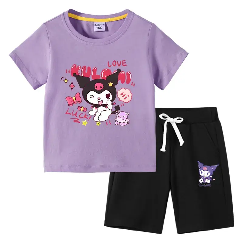 2023 Kids Cotton T-Shirt Shorts Set Pink Gray - Image 20