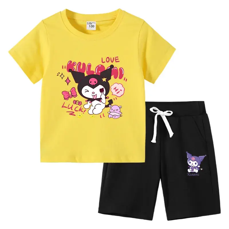 2023 Kids Cotton T-Shirt Shorts Set Pink Gray - Image 12