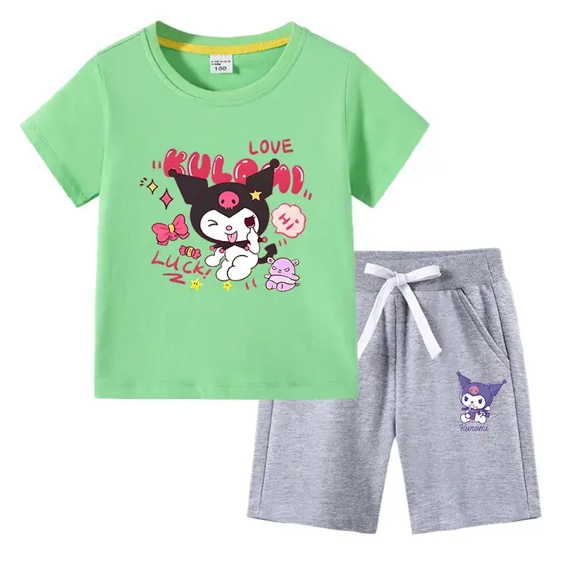 2023 Kids Cotton T-Shirt Shorts Set Pink Gray - Image 18