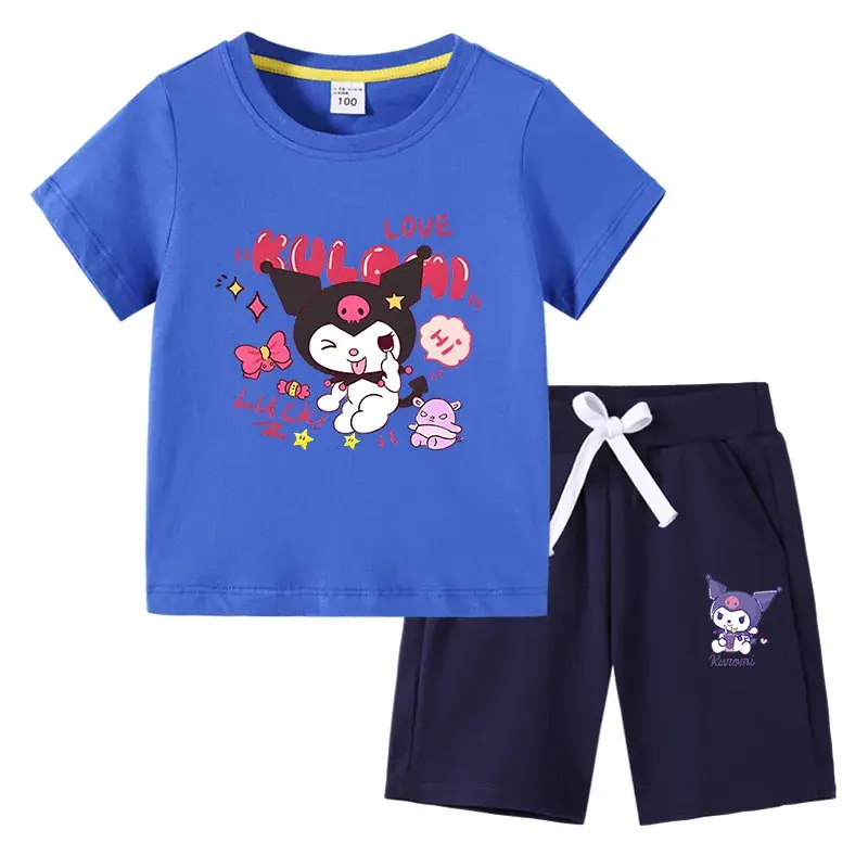2023 Kids Cotton T-Shirt Shorts Set Pink Gray - Image 3