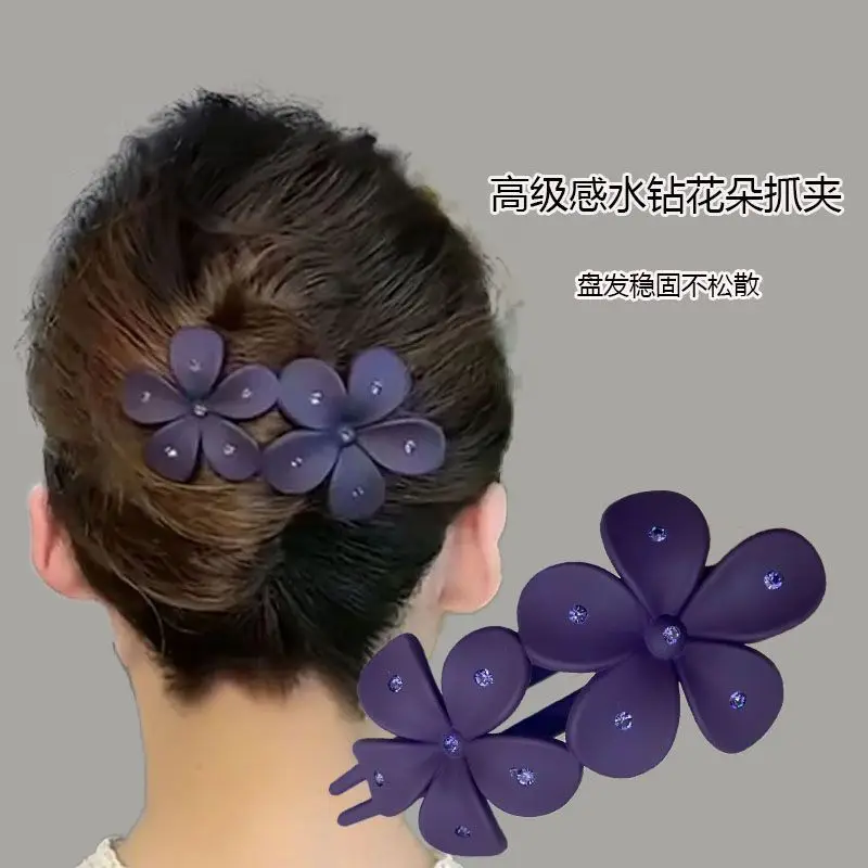 Purple Rhinestone Butterfly Hairpin with Duckbill Clip