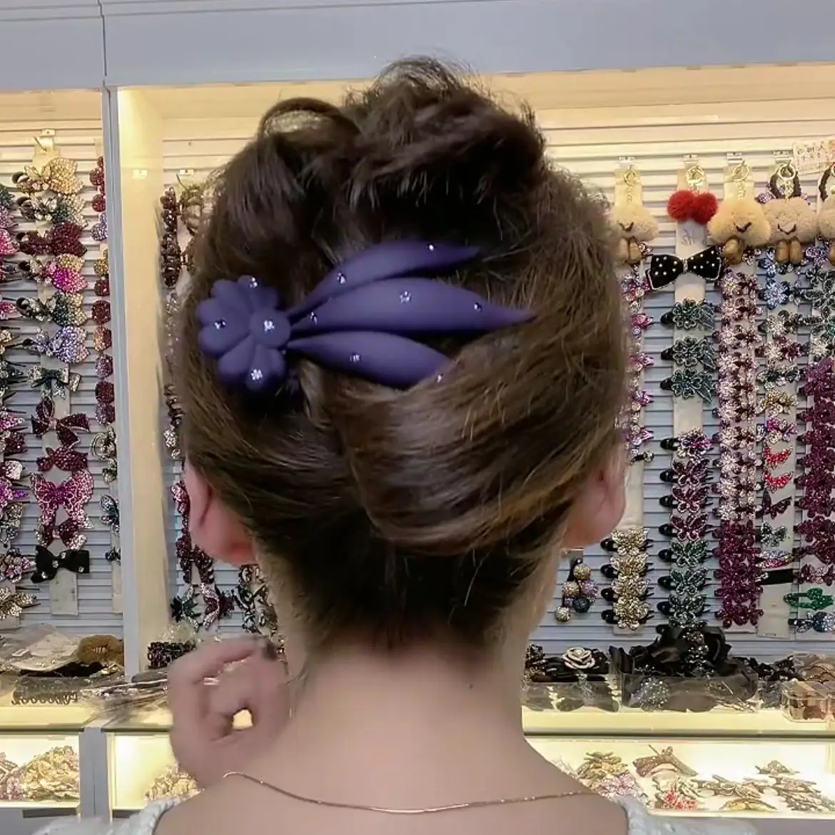 Purple Rhinestone Butterfly Hairpin with Duckbill Clip — feature 12