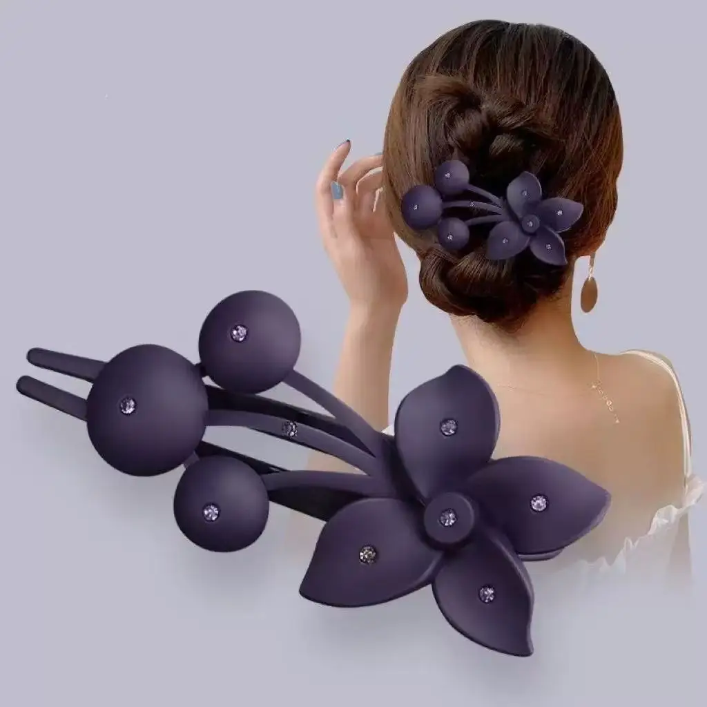 Purple Rhinestone Butterfly Hairpin with Duckbill Clip