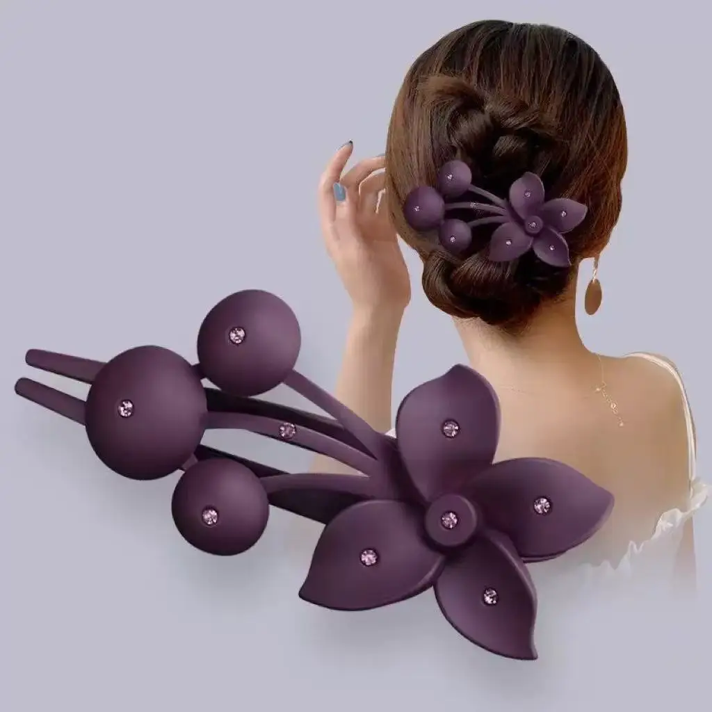 Purple Rhinestone Butterfly Hairpin with Duckbill Clip