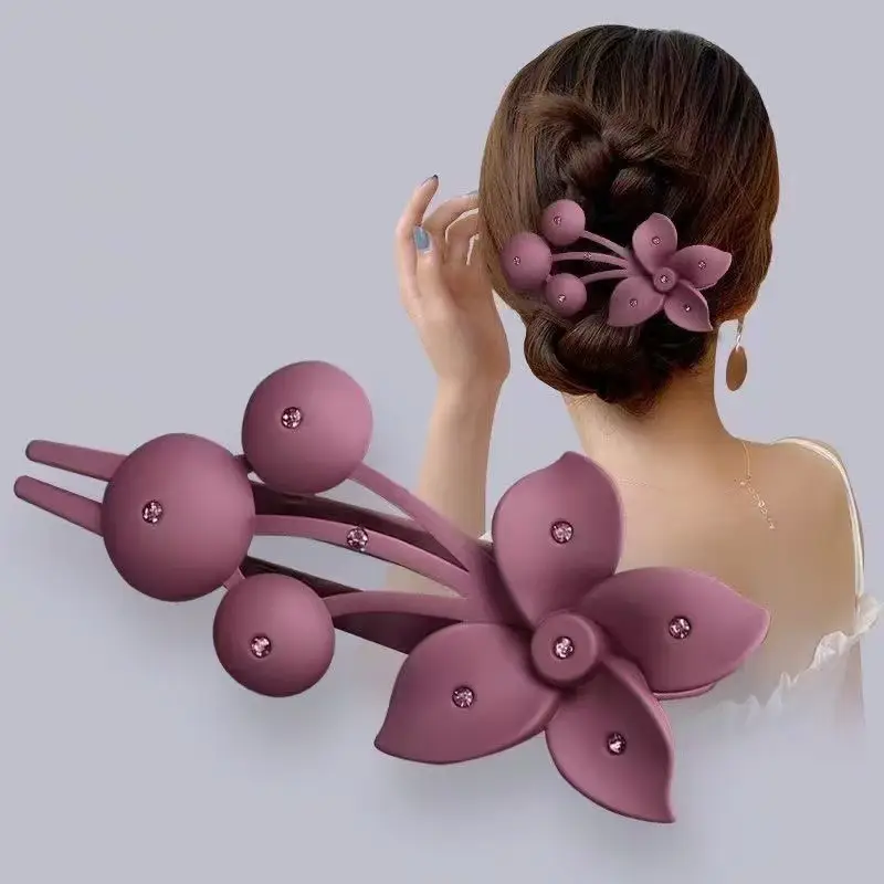 Purple Rhinestone Butterfly Hairpin with Duckbill Clip
