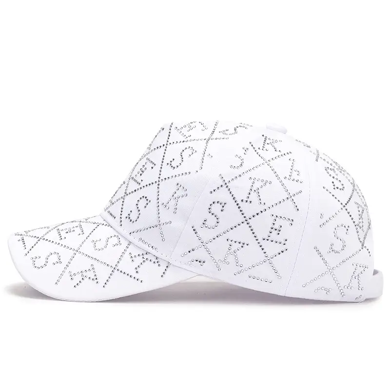 White Diamond-Encrusted Letter Baseball Cap for Women - Image 8