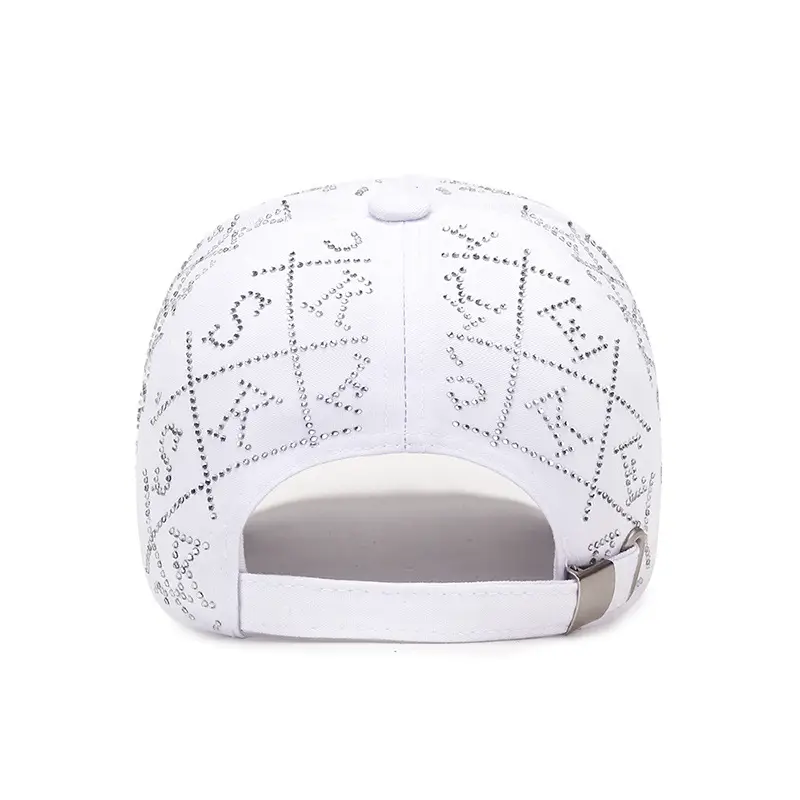 White Diamond-Encrusted Letter Baseball Cap for Women - Image 9