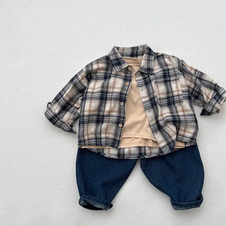 Children's Plaid Western Shirt Spring Autumn New Baby