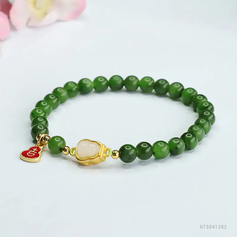Green Jade Bracelet with Heart Pendant for Women