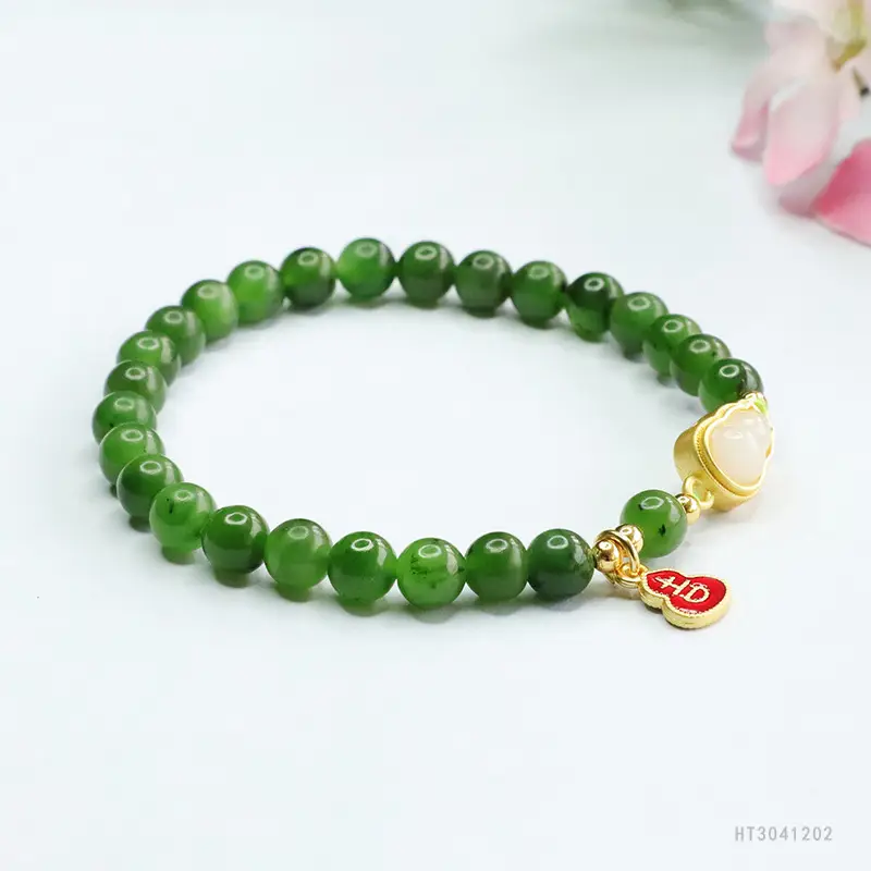 Green Jade Bracelet with Heart Pendant for Women