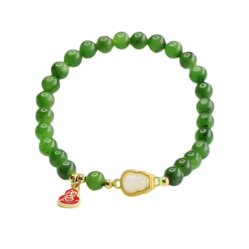 Green Jade Bracelet with Heart Pendant for Women