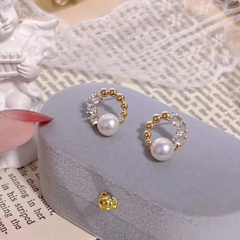 14K Gold Pearl Earrings for Women - Image 3