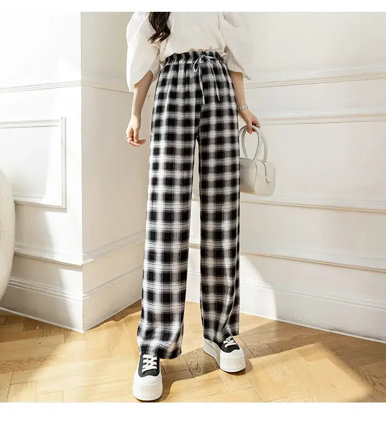 Women Ice Silk Wide Leg Pants Black Star Print High Waist — feature 17
