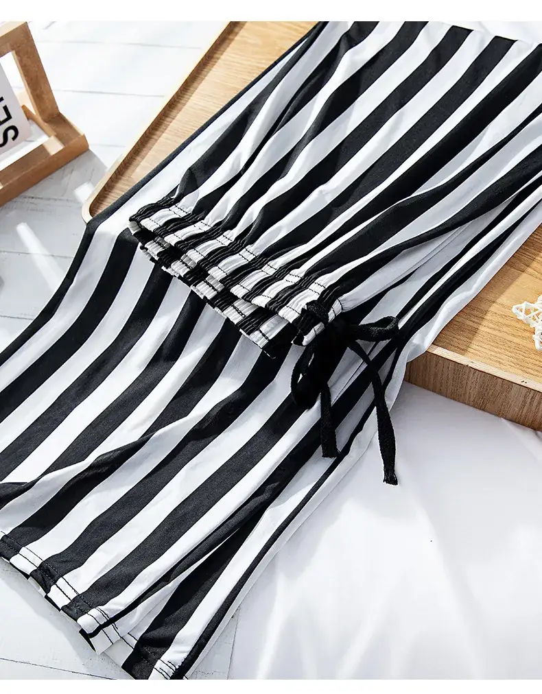Women Ice Silk Wide Leg Pants Black Star Print High Waist — feature 30