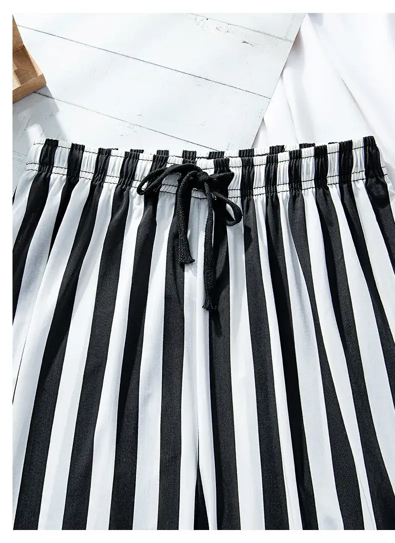 Women Ice Silk Wide Leg Pants Black Star Print High Waist — feature 32
