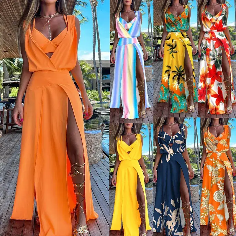 2023 Tropical Print Two-Piece Suit Set Yellow Orange - Image 8