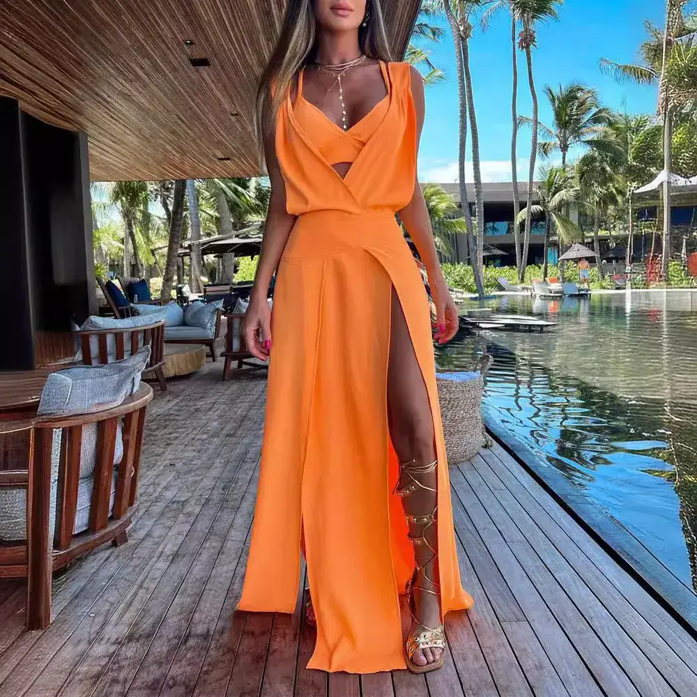 2023 Tropical Print Two-Piece Suit Set Yellow Orange - Image 9