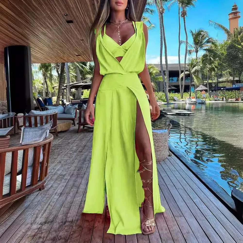2023 Tropical Print Two-Piece Suit Set Yellow Orange - Image 10