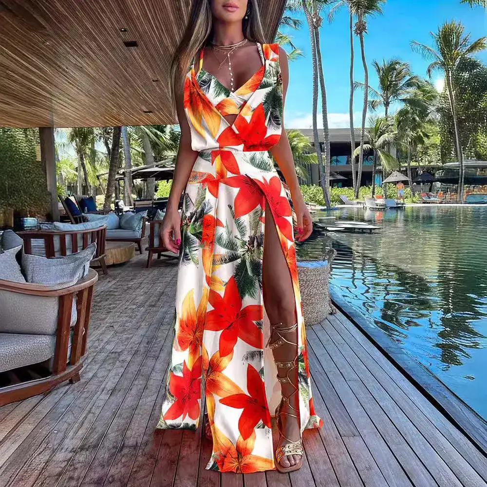 2023 Tropical Print Two-Piece Suit Set Yellow Orange - Image 11