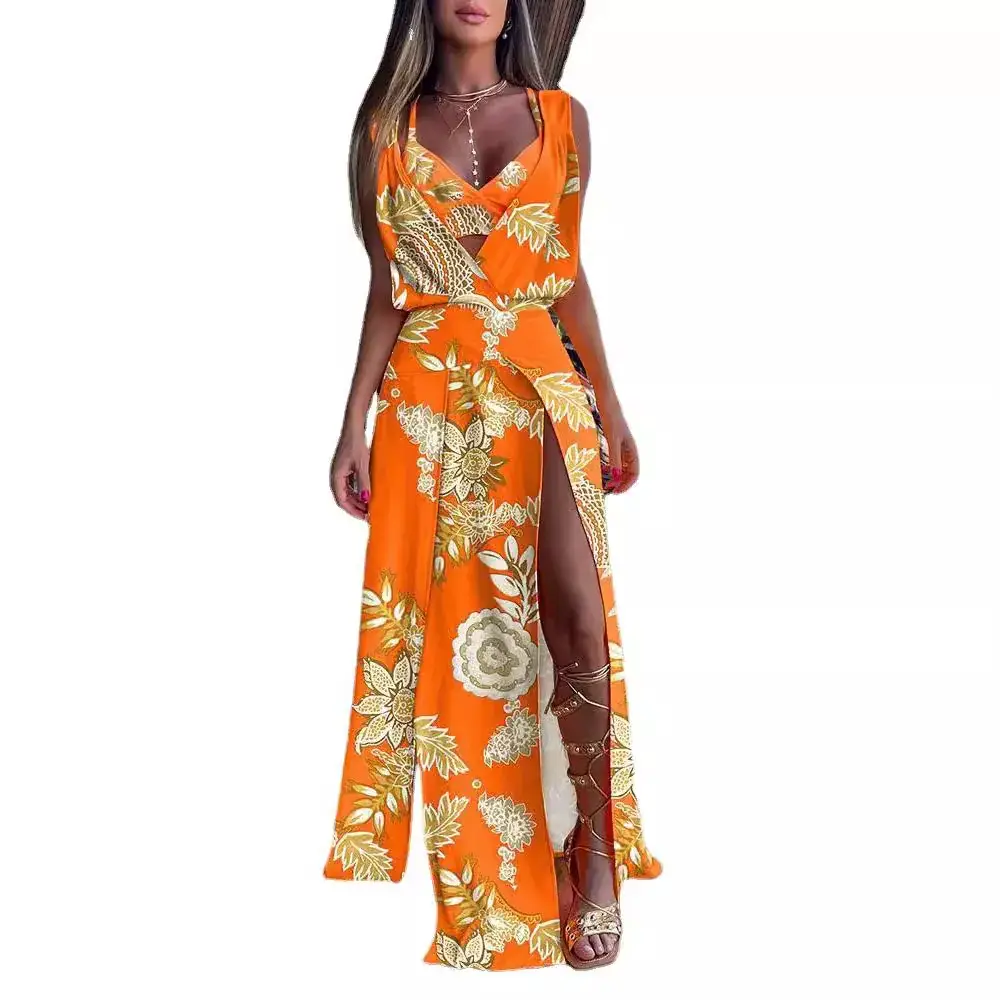 2023 Tropical Print Two-Piece Suit Set Yellow Orange - Image 12