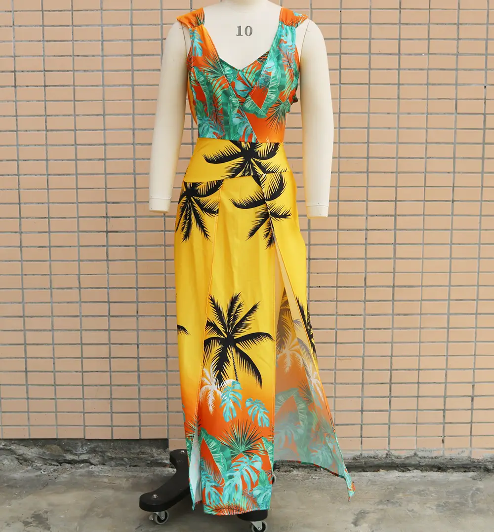 2023 Tropical Print Two-Piece Suit Set Yellow Orange — feature 18