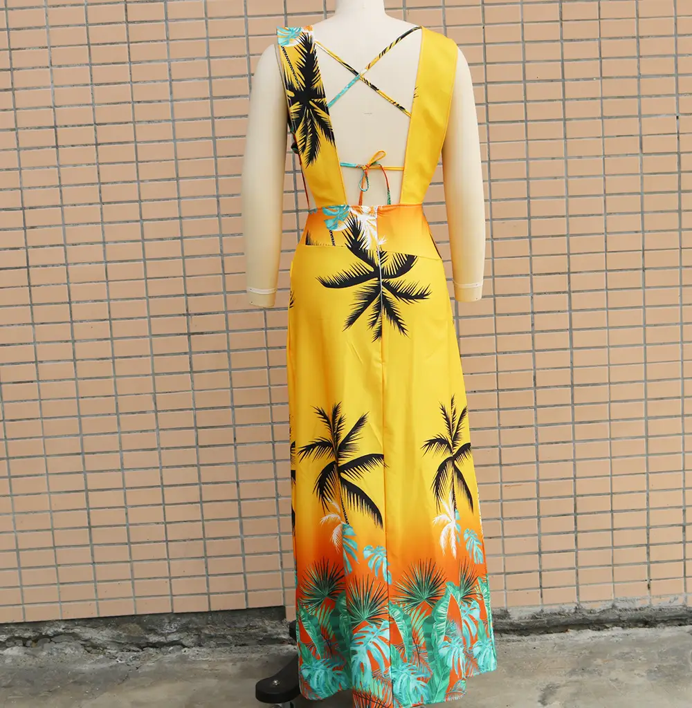 2023 Tropical Print Two-Piece Suit Set Yellow Orange — feature 20