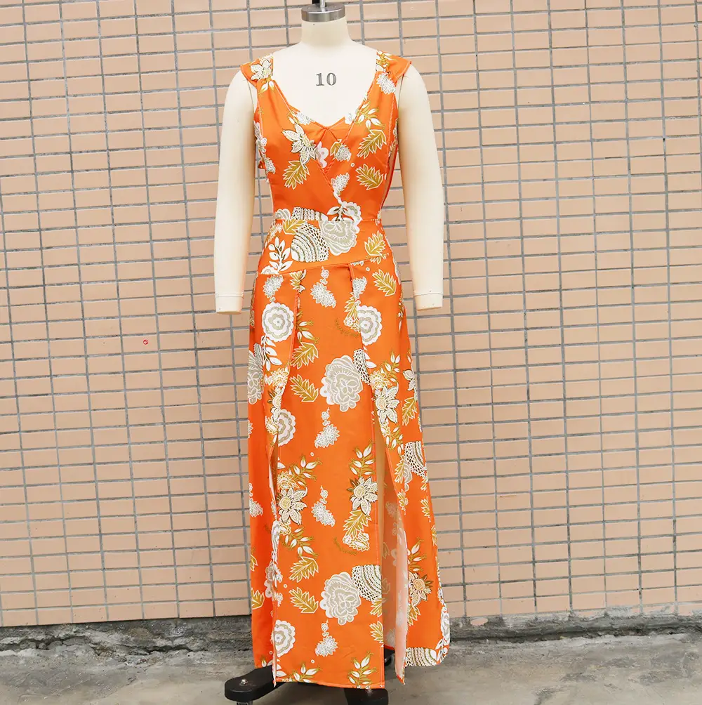 2023 Tropical Print Two-Piece Suit Set Yellow Orange — feature 27