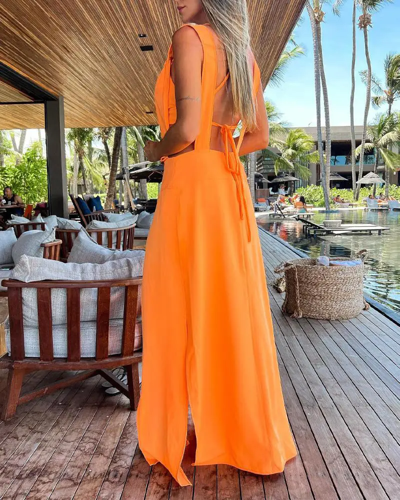 2023 Tropical Print Two-Piece Suit Set Yellow Orange — feature 3