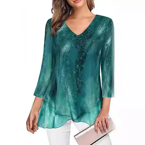 Women's Blue V-Neck Mesh Corset Top 3/4 Sleeve - Image 10