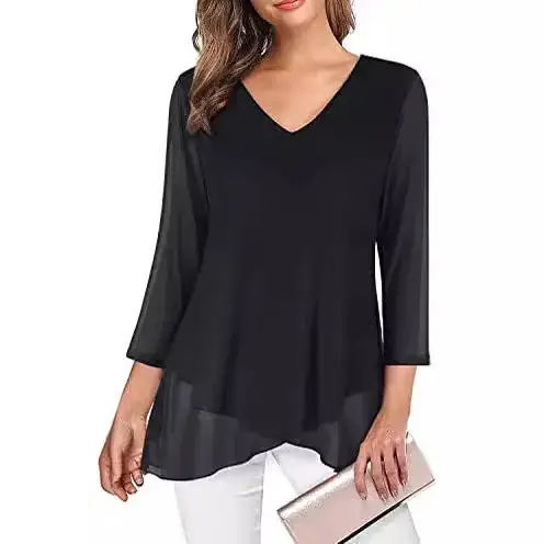 Women's Blue V-Neck Mesh Corset Top 3/4 Sleeve - Image 11