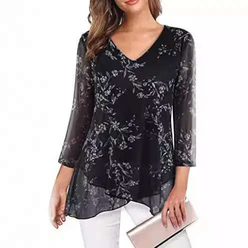 Women's Blue V-Neck Mesh Corset Top 3/4 Sleeve - Image 12