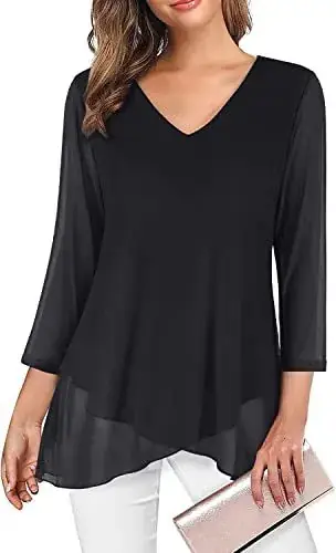Women's Blue V-Neck Mesh Corset Top 3/4 Sleeve — feature 2