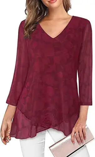 Women's Blue V-Neck Mesh Corset Top 3/4 Sleeve — feature 3