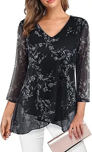 Women's Blue V-Neck Mesh Corset Top 3/4 Sleeve — feature 6