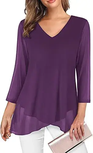 Women's Blue V-Neck Mesh Corset Top 3/4 Sleeve - Image 3