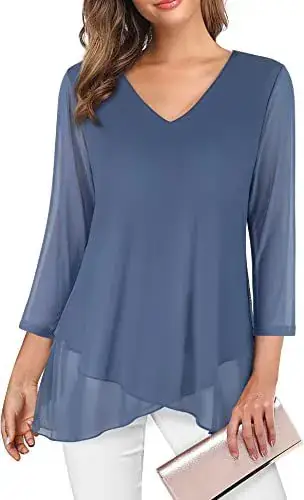 Women's Blue V-Neck Mesh Corset Top 3/4 Sleeve - Image 4