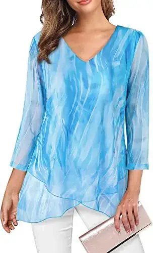 Women's Blue V-Neck Mesh Corset Top 3/4 Sleeve - Image 8