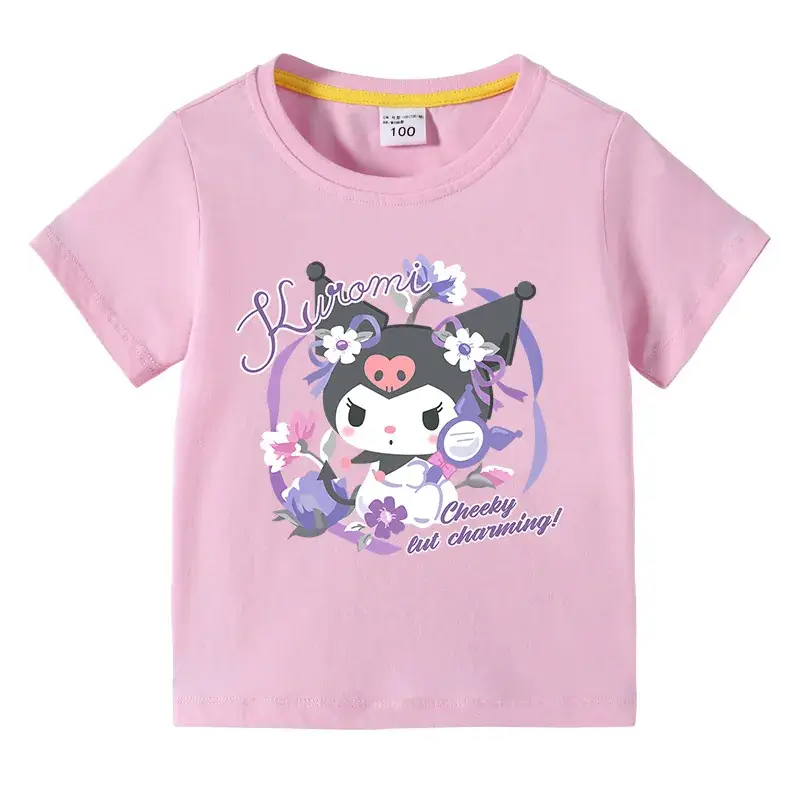Korean Style Baby T-Shirt Black Cartoon Floral Print - Image 2