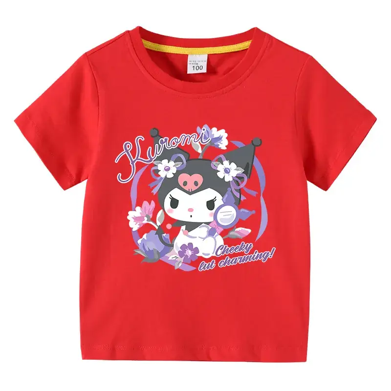 Korean Style Baby T-Shirt Black Cartoon Floral Print - Image 4