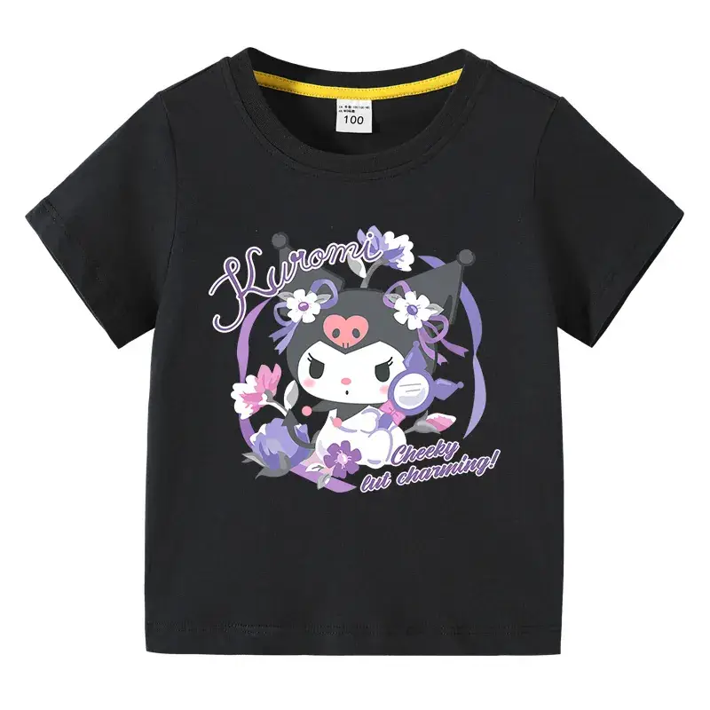 Korean Style Baby T-Shirt Black Cartoon Floral Print - Image 8