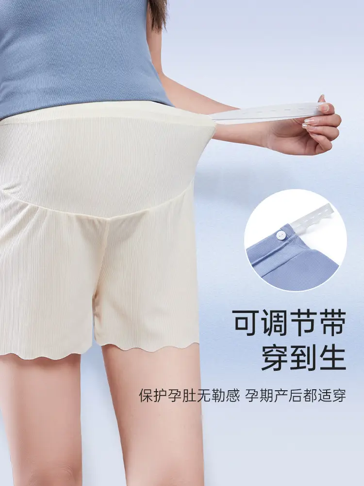 Maternity Safety Shorts for Summer, Thin Style, Ice Silk, High-Waisted, Anti-Exposure, Loose Fit, Plus Size, Summer Wear