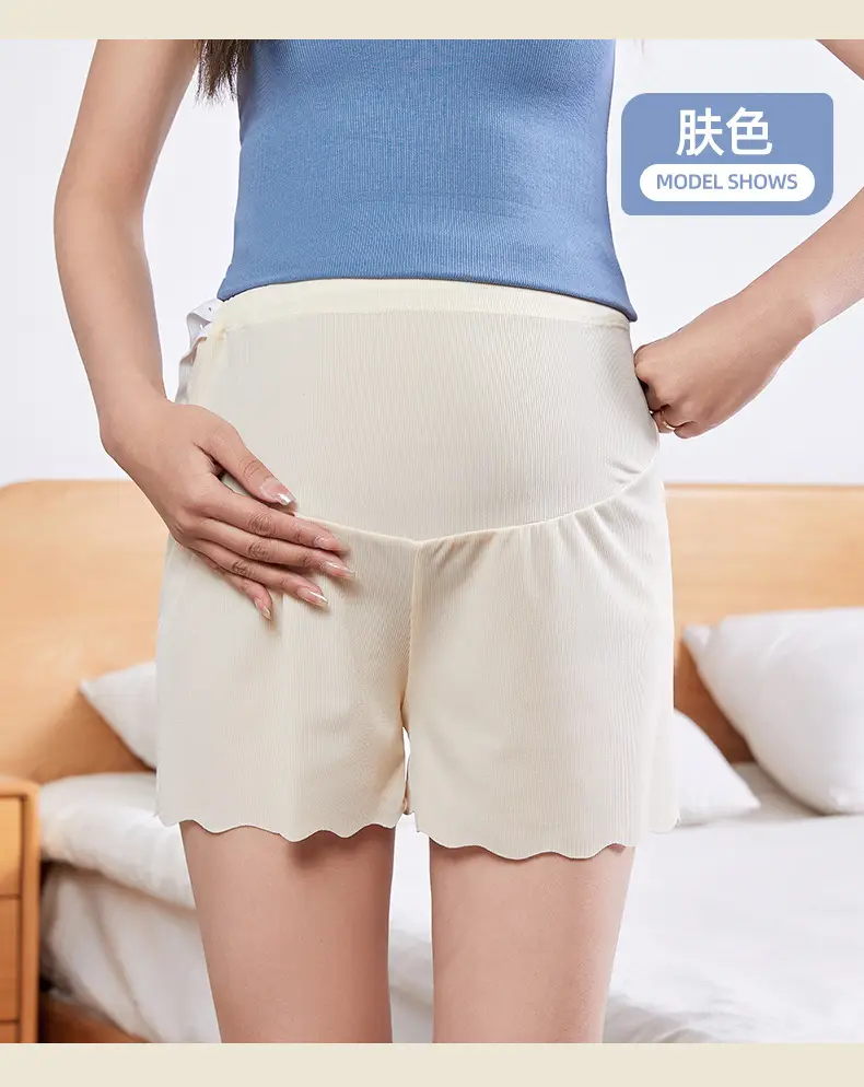 Maternity Safety Shorts for Summer, Thin Style, Ice Silk, High-Waisted, Anti-Exposure, Loose Fit, Plus Size, Summer Wear — feature 21