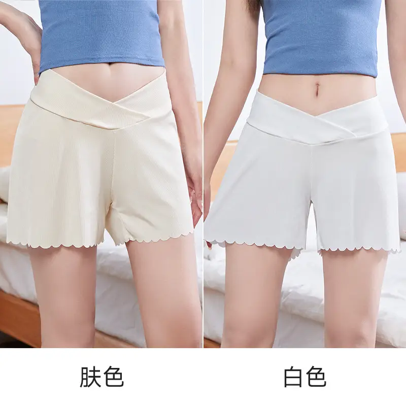 Maternity Safety Shorts for Summer, Thin Style, Ice Silk, High-Waisted, Anti-Exposure, Loose Fit, Plus Size, Summer Wear
