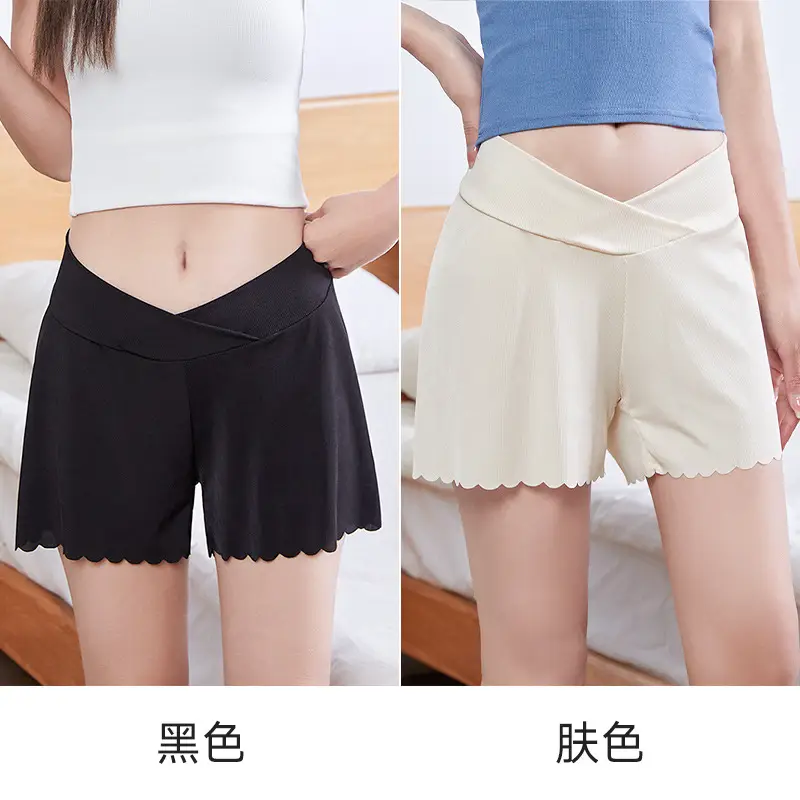 Maternity Safety Shorts for Summer, Thin Style, Ice Silk, High-Waisted, Anti-Exposure, Loose Fit, Plus Size, Summer Wear