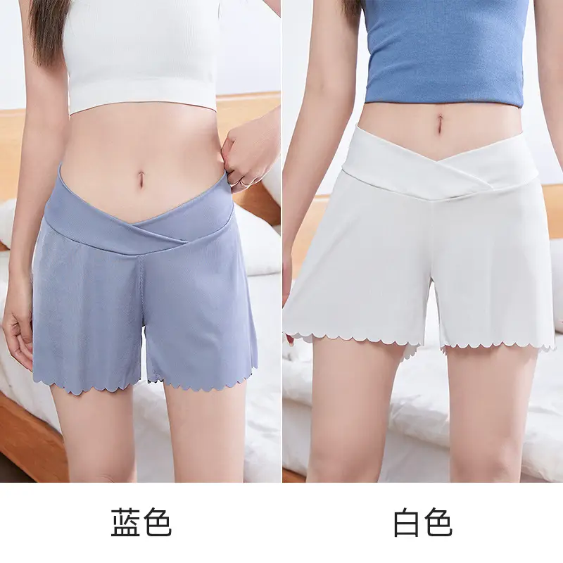 Maternity Safety Shorts for Summer, Thin Style, Ice Silk, High-Waisted, Anti-Exposure, Loose Fit, Plus Size, Summer Wear