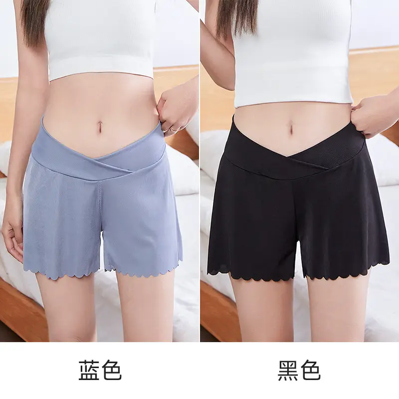Maternity Safety Shorts for Summer, Thin Style, Ice Silk, High-Waisted, Anti-Exposure, Loose Fit, Plus Size, Summer Wear