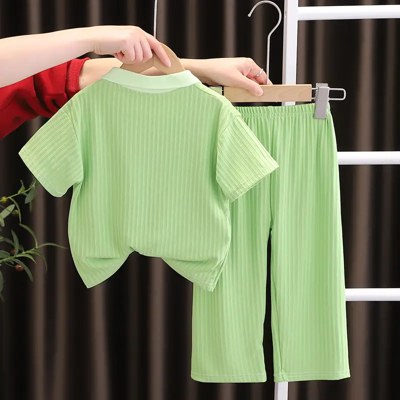 Girls Green Smile Face 2-Piece Summer Suit 2023
